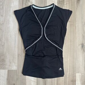 Vintage Adidas Women's Black Athletic V-Neck Performance Top